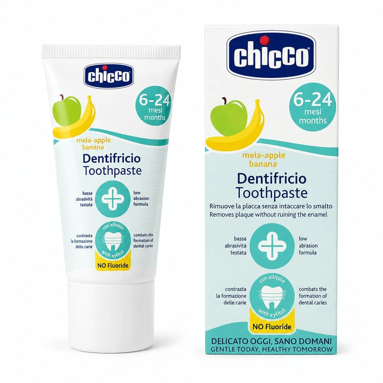 خمیر دندان کودک چیکو ۶ تا ۲۴ ماه با طعم سیب و موز Chicco