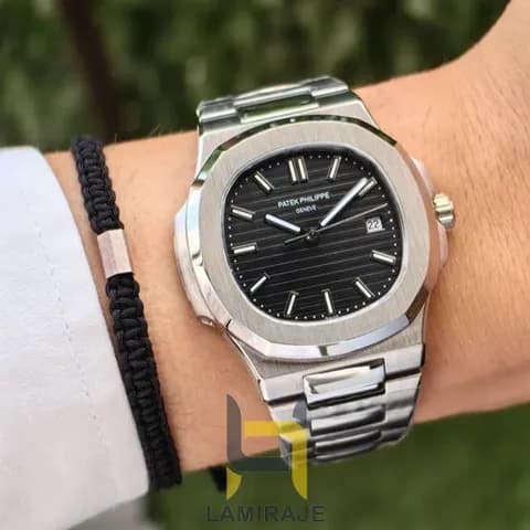 ساعت مردانه ناتیلوس Nautilus HC2232 با بدنه استیل نقره‌ای و صفحه مشکی — تصویر ۲