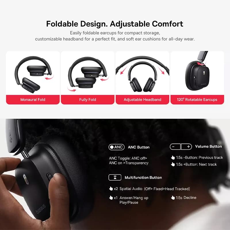 هدفون بلوتوثی بیسوس مدل Bowie 30 Max Noise Cancelling — تصویر ۵