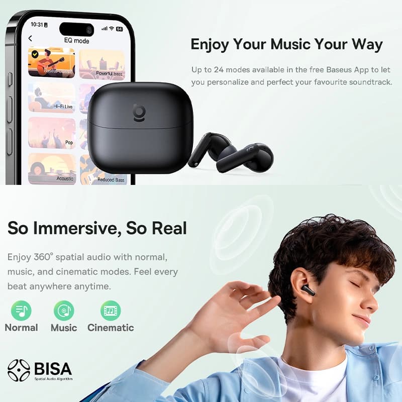 هندزفری بلوتوثی TWS بیسوس مدل Bass BP1 NC — تصویر ۵