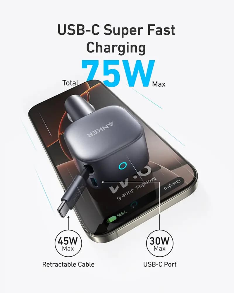 شارژر فندکی 75 واتی انکر A2738 Anker Nano 75W Car Charger — تصویر ۲