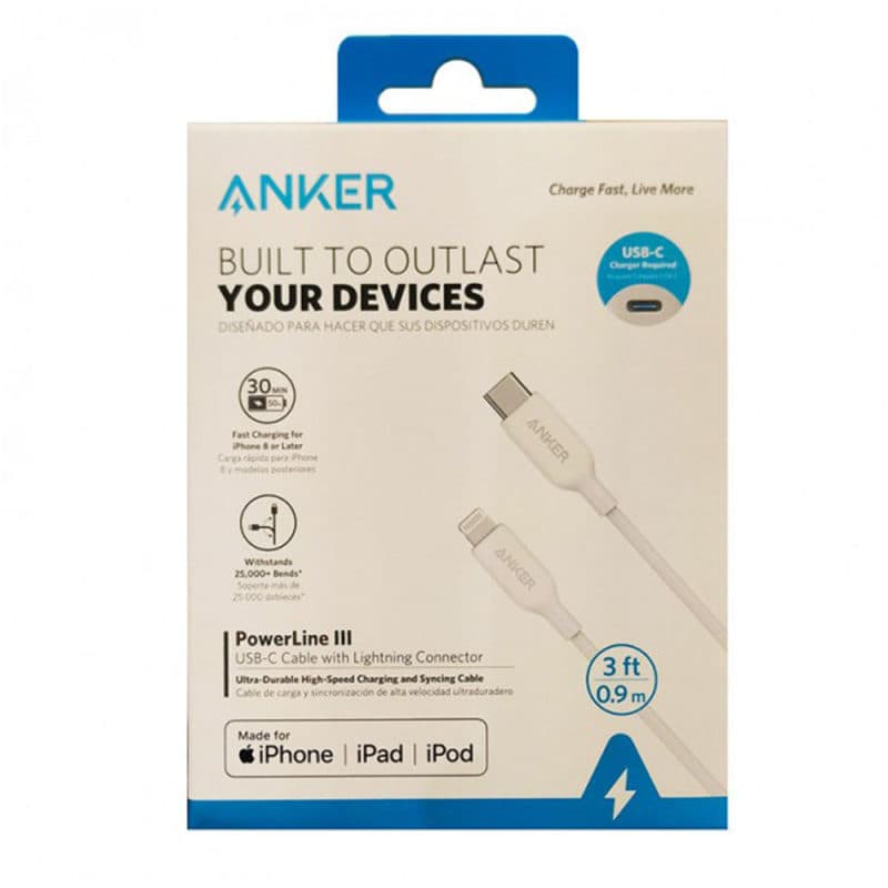 کابل تبدیل USB-C به لایتنینگ انکر مدل A8832 طول 0.9 متر — تصویر ۴