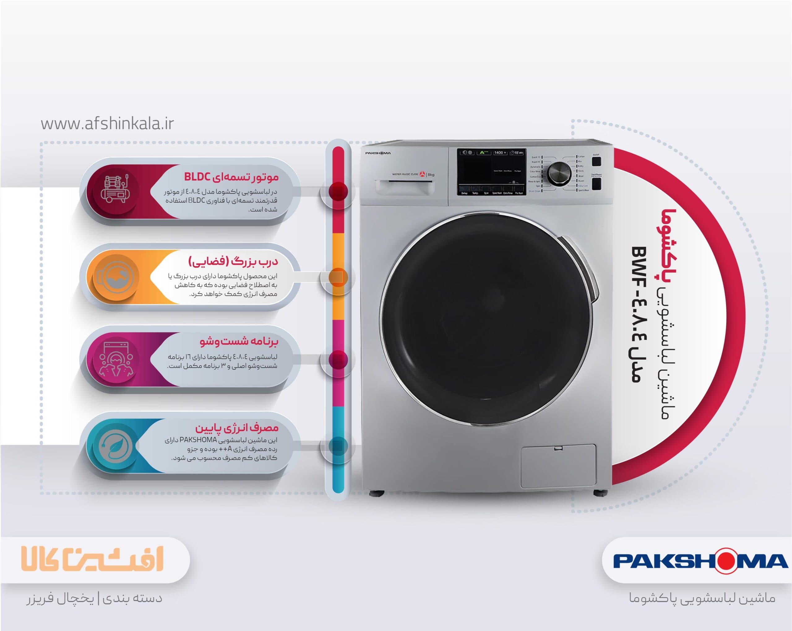 ماشین لباسشویی پاکشوما مدل BWF-40804 ظرفیت 8 کیلوگرم — تصویر ۱۱