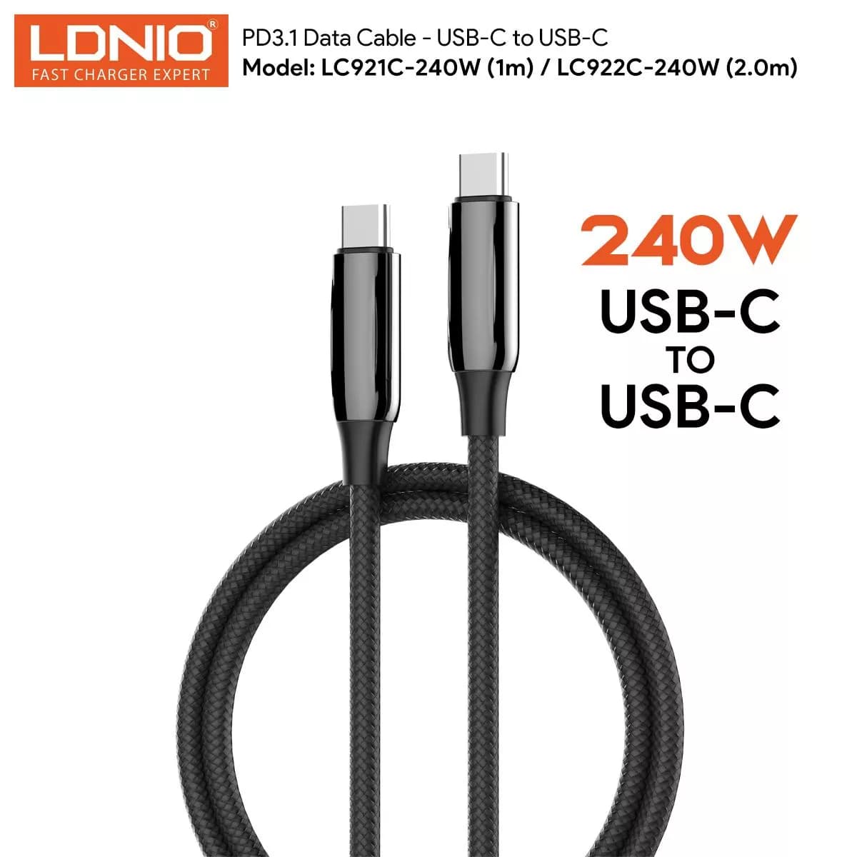 کابل شارژ LDNIO Type-C to Type-C مدل LC921C-240W — تصویر ۵