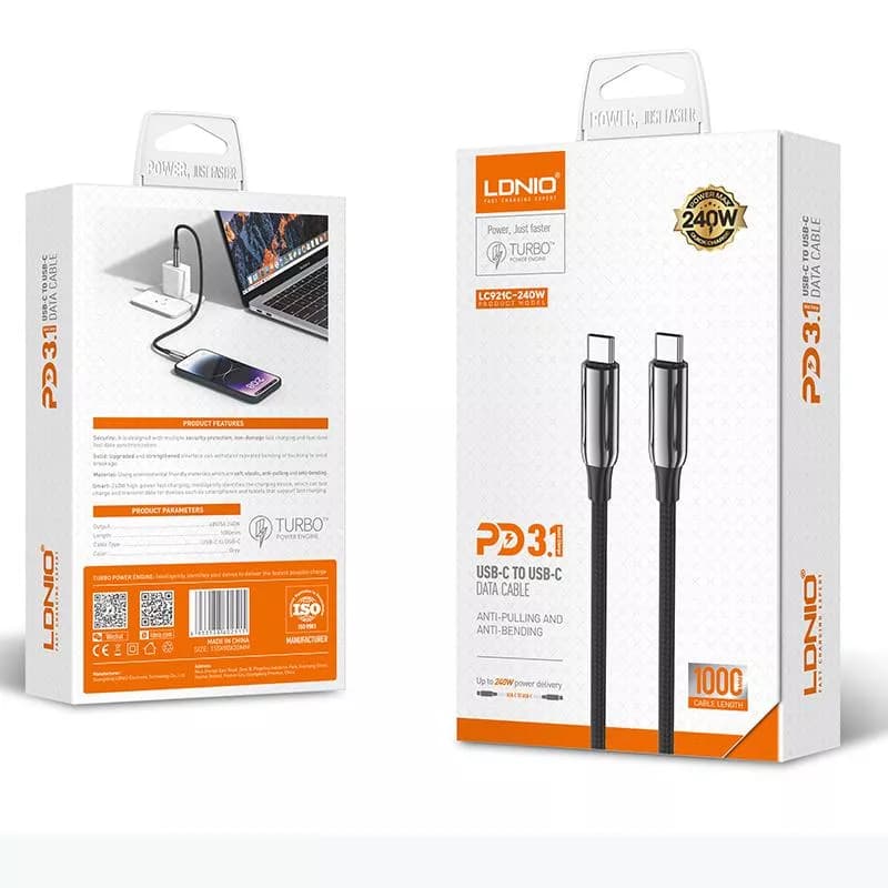 کابل شارژ LDNIO Type-C to Type-C مدل LC921C-240W — تصویر ۶