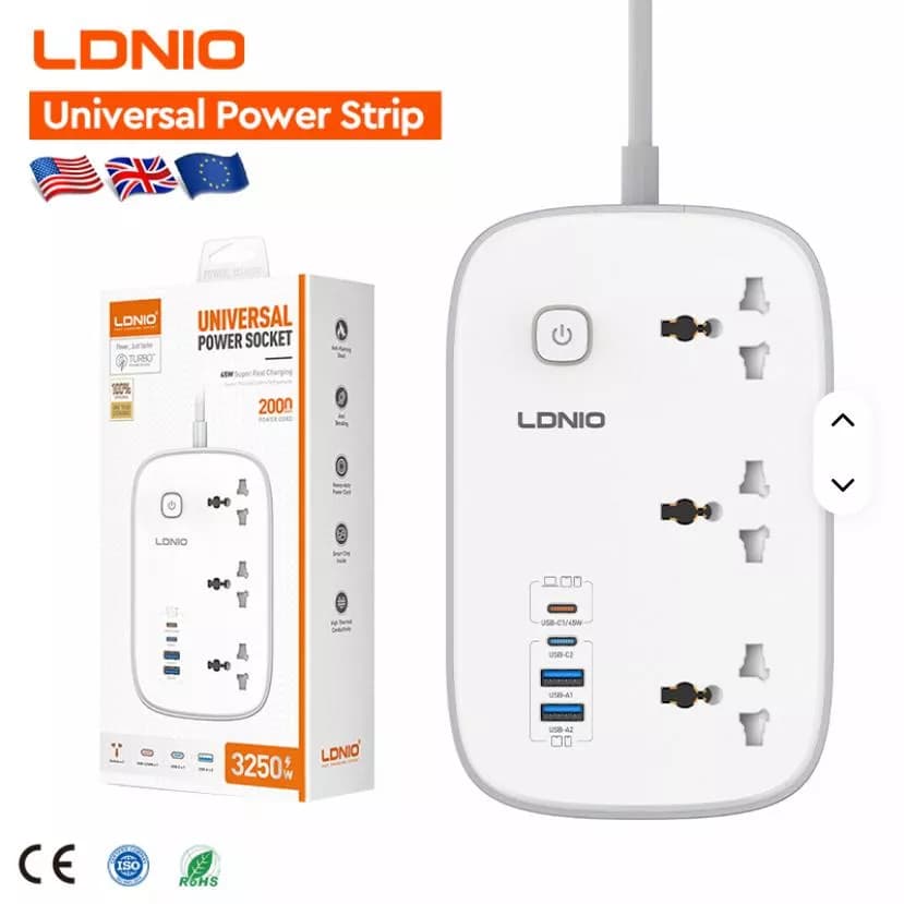 چندراهی برق 3 خانه ارت‌دار الدینیو LDNIO مدل SC-6 — تصویر ۱۱