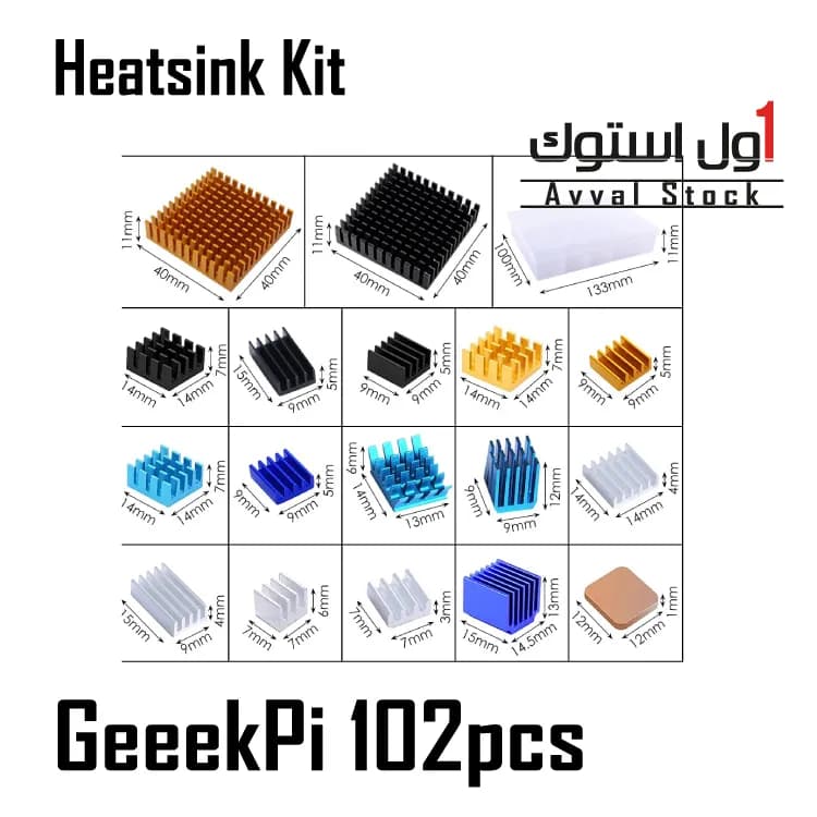 کیت هیت‌سینک 102 تکه GeeekPi | خنک‌ کننده حرفه‌ای برای CPU، GPU، VRM و IC