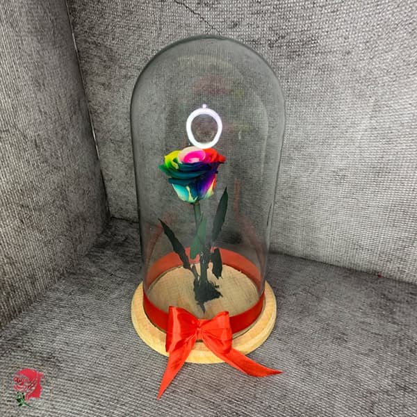 گل رز جاودان باکس دیو و دلبر پایه چوبی — تصویر ۳