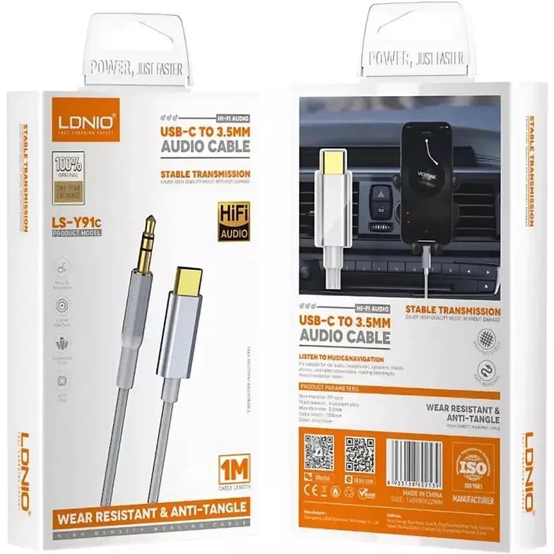 کابل AUX تایپ سی الدینیو LDNIO مدل LS-Y91C طول 1 متر — تصویر ۲