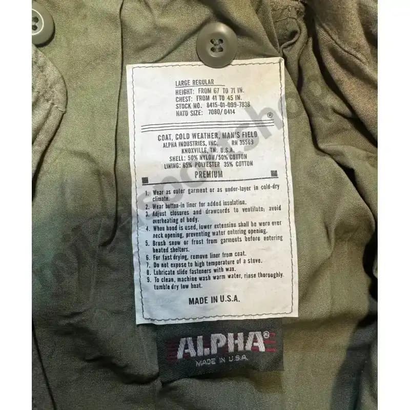 اورکت امریکایی آلفا اصل مدل M-65 Field Coat — تصویر ۱۲