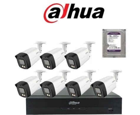 پک کامل هفت دوربین تحت شبکه 2 مگاپیکسل دیددرشب رنگی میکروفن دار داهوا (DAHUA IP)