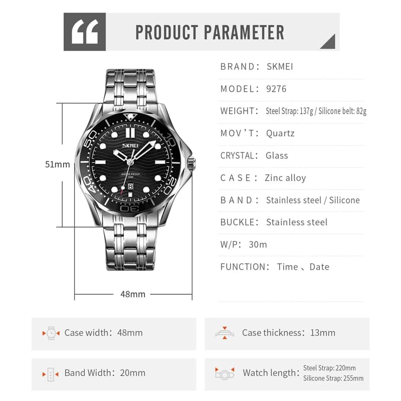 ساعت مردانه اسکمی SKMEI 9276 – کوارتز کلاسیک — تصویر ۱۰