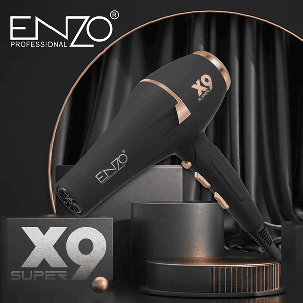 سشوار حرفه‌ای انزو مدل ENZO Super X9 | موتور سنگین ۱۷۰۰۰ دور (اورجینال) — تصویر ۲