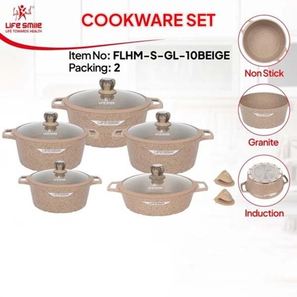 سرویس قابلمه گرانیتی ۱۰ پارچه لایف اسمایل FLHM-S-GL-10BEIGE — تصویر ۳