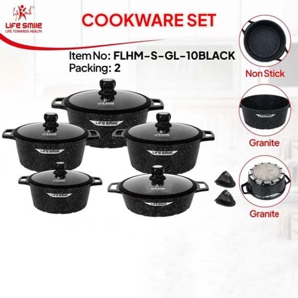سرویس قابلمه گرانیتی ۱۰ پارچه لایف اسمایل FLHM-S-GL-10BEIGE — تصویر ۲