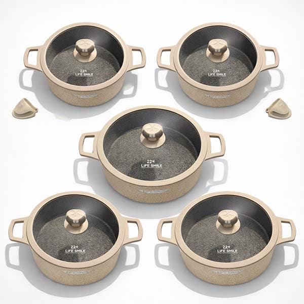 سرویس قابلمه گرانیتی ۱۰ پارچه لایف اسمایل FLHM-S-GL-10BEIGE — تصویر ۷