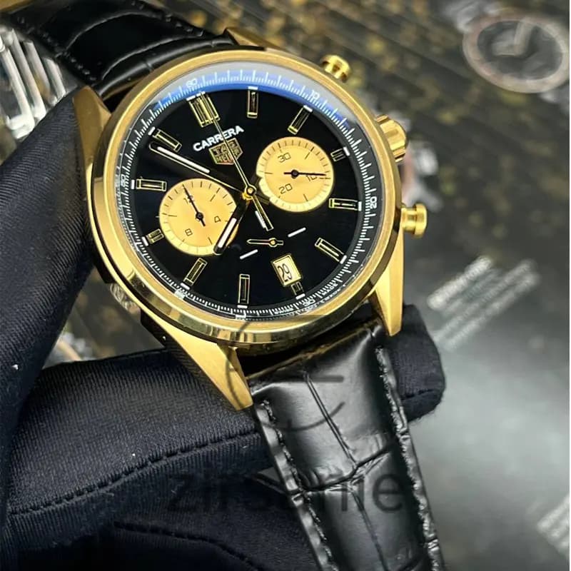 ساعت مچی مردانه تگ هویر Aquarcer سه موتور کرنوگراف طلایی صفحه مشکی Tag Heuer Black Aquarcer Gold with Black screen — تصویر ۴