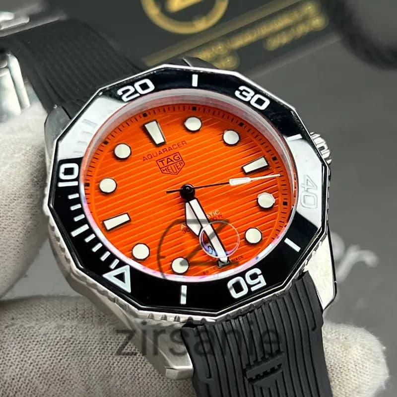 ساعت مچی مردانه تگ هویر Aquarcer اتومات سیلور صفحه نارنجی Tag Heuer Black Aquarcer Automatic silver orange screen — تصویر ۱۱
