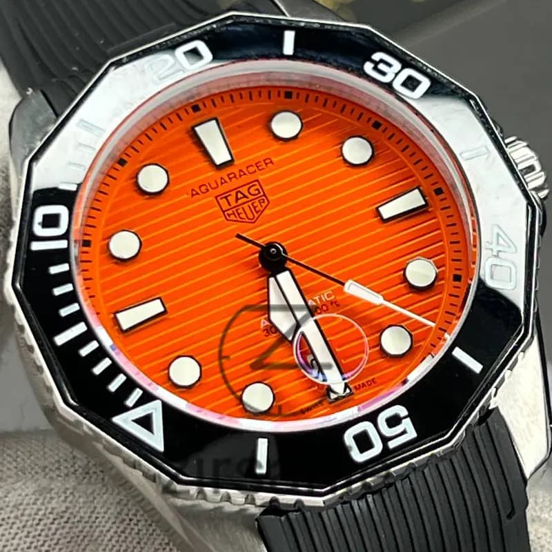 ساعت مچی مردانه تگ هویر Aquarcer اتومات سیلور صفحه نارنجی Tag Heuer Black Aquarcer Automatic silver orange screen — تصویر ۵