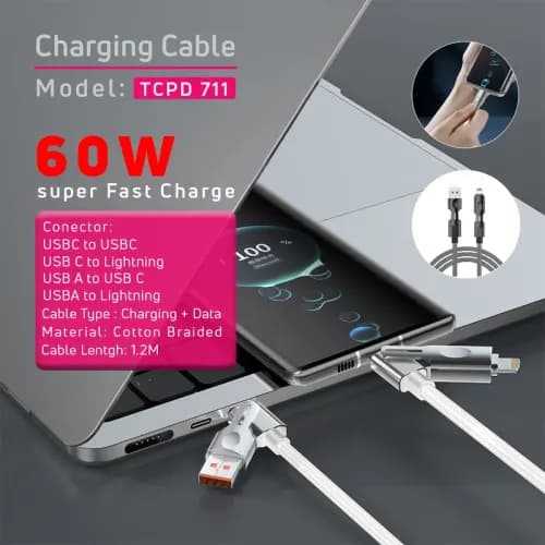کابل تبدیل USB-A / USB-C به USB-C /لایتنینگ تسکو مدل TCPD 711 طول 1.2 متر — تصویر ۹
