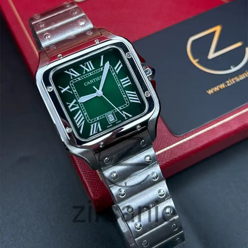 ساعت مچی مردانه کارتیر سانتوز سیلور صفحه سبز Cartier Santoz Silver green screen — تصویر ۷