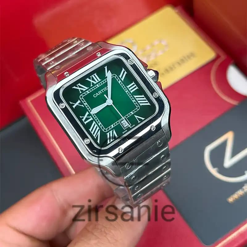 ساعت مچی مردانه کارتیر سانتوز سیلور صفحه سبز Cartier Santoz Silver green screen — تصویر ۲