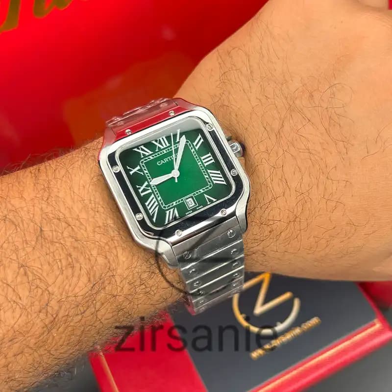 ساعت مچی مردانه کارتیر سانتوز سیلور صفحه سبز Cartier Santoz Silver green screen — تصویر ۸