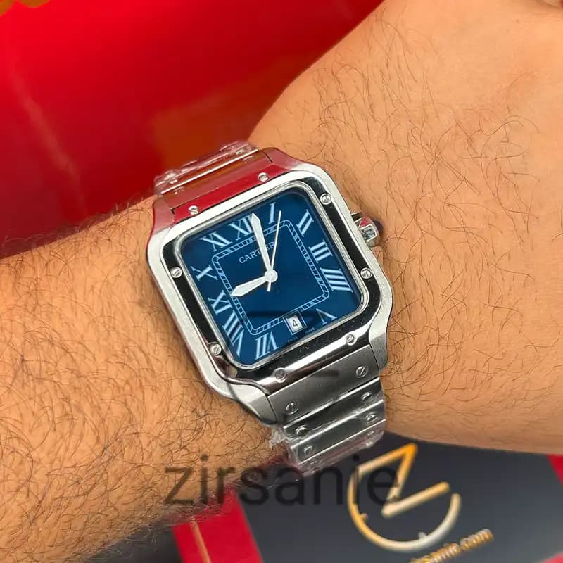 ساعت مچی مردانه کارتیر سانتوز سیلور صفحه آبی Cartier Santoz Silver blue screen — تصویر ۱۱