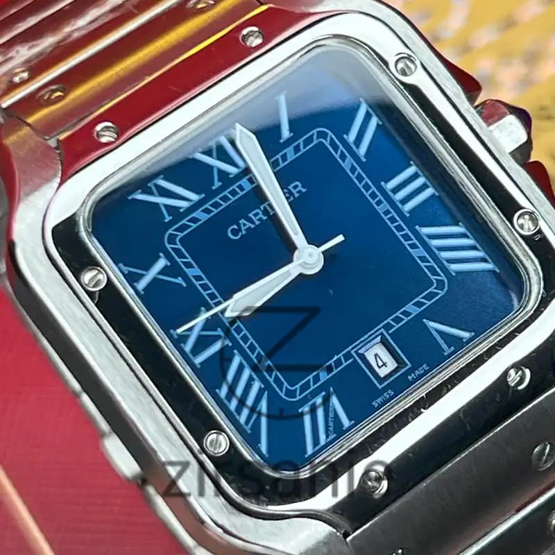 ساعت مچی مردانه کارتیر سانتوز سیلور صفحه آبی Cartier Santoz Silver blue screen — تصویر ۱۲