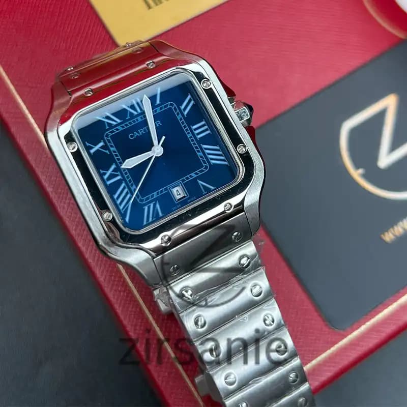 ساعت مچی مردانه کارتیر سانتوز سیلور صفحه آبی Cartier Santoz Silver blue screen — تصویر ۲