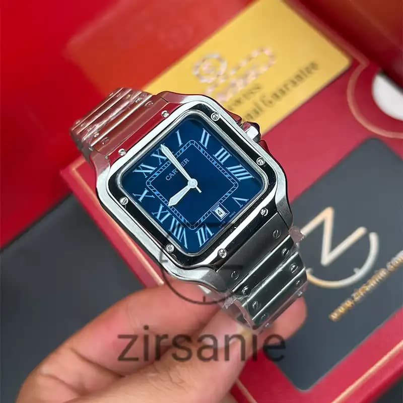 ساعت مچی مردانه کارتیر سانتوز سیلور صفحه آبی Cartier Santoz Silver blue screen — تصویر ۶