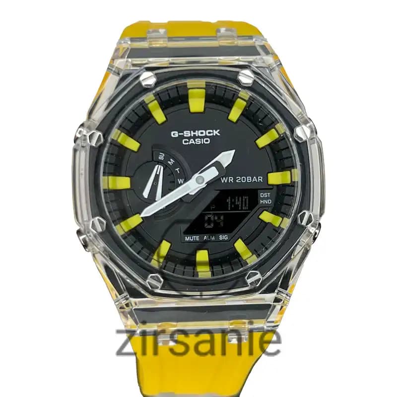 ساعت مچی مردانه کاسیو جی شاک کاستوم قاب شیشه‌ای زرد Casio G-Shock Ga-2100 Custom Glass Frame Yellow