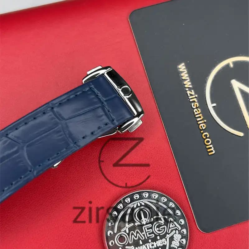 ساعت مچی مردانه امگا اسپید مستر کرنوگراف آبی صفحه سفیدبند چرم Omega Speedmaster Chronograph Blue white Screen Leather Strap — تصویر ۸