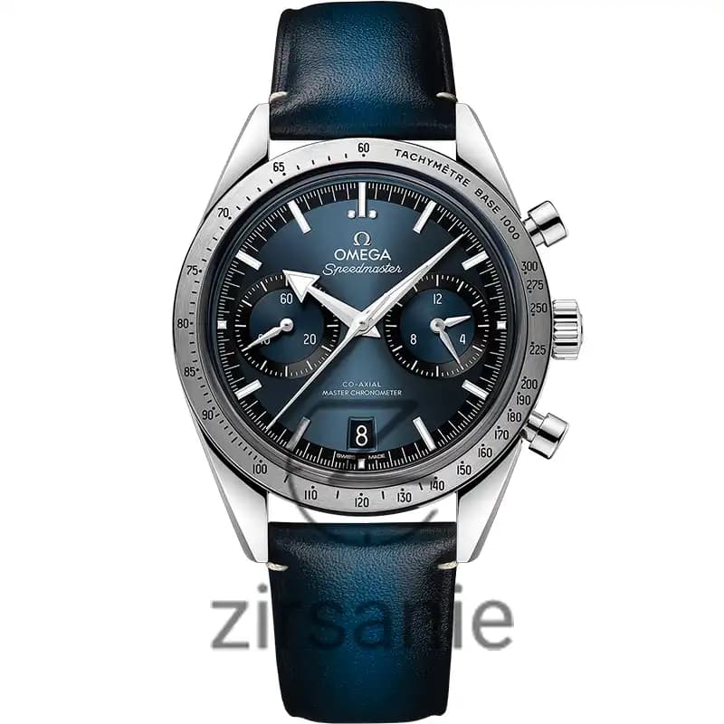 ساعت مچی مردانه امگا اسپید مستر کرنوگراف سیلور صفحه آبی بند چرم Omega Speedmaster Chronograph Silver Blue Screen Leather Strap