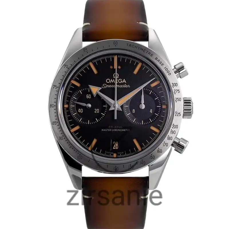 ساعت مچی مردانه امگا اسپید مستر کرنوگراف سیلور صفحه مشکی بند چرم Omega Speedmaster Chronograph Silver Black Screen Leather Strap