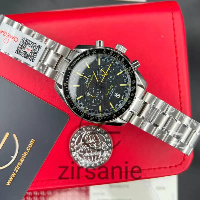 ساعت مچی مردانه امگا اسپید مستر کرنوگراف سیلور صفحه مشکی Omega Speedmaster Chronograph Silver Balck Screen — تصویر ۱۱