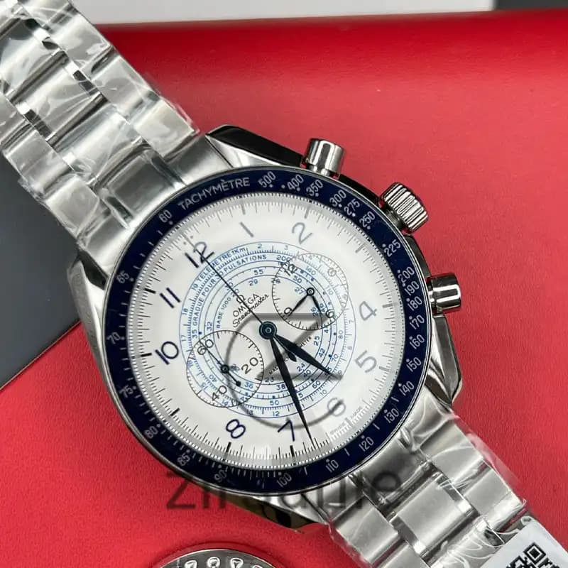 ساعت مچی مردانه امگا اسپید مستر سیلور صفحه سفید Omega Speedmaster silver white screen — تصویر ۶