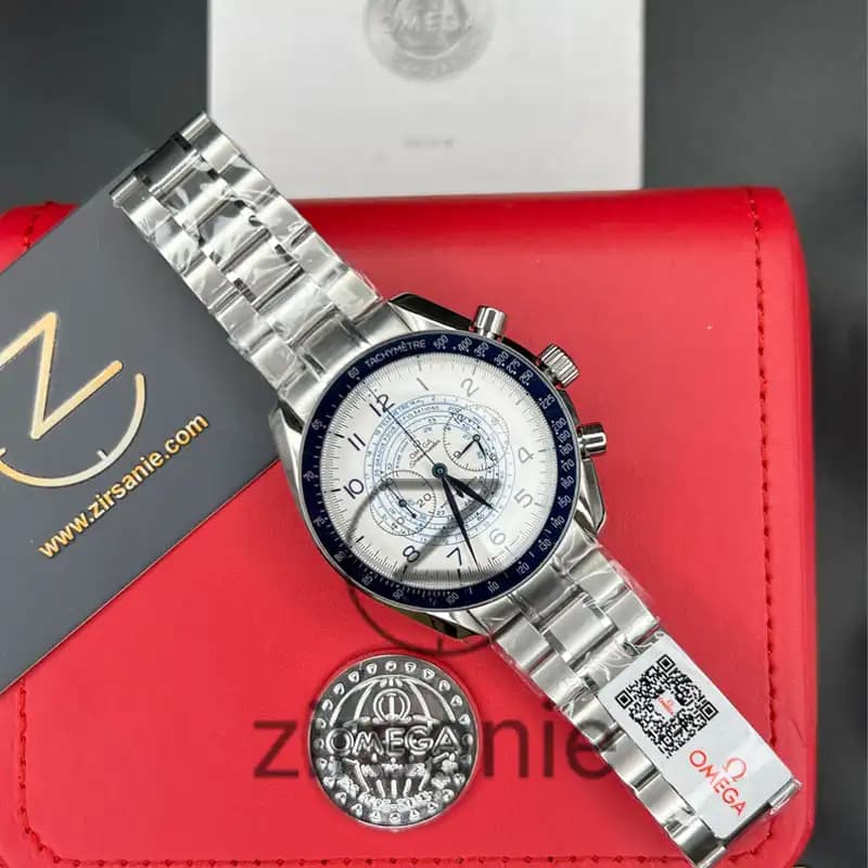ساعت مچی مردانه امگا اسپید مستر سیلور صفحه سفید Omega Speedmaster silver white screen — تصویر ۳