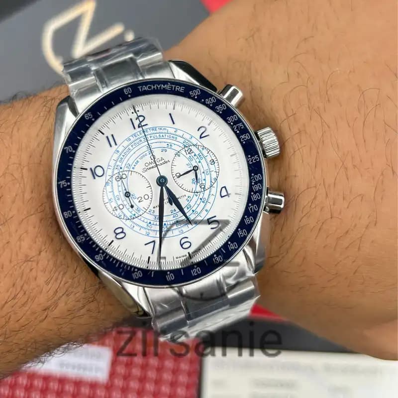 ساعت مچی مردانه امگا اسپید مستر سیلور صفحه سفید Omega Speedmaster silver white screen — تصویر ۸