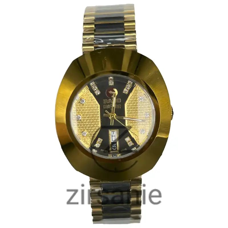 ساعت مچی مردانه رادو تخم مرغی اتومات طلایی وسط مشکی Rado Diastar Automatic Golden Center Black