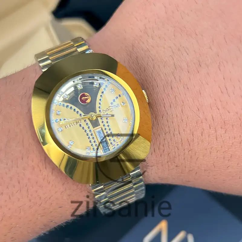 ساعت مچی مردانه رادو تخم مرغی اتومات تمام طلایی Rado Diastar Automatic Full Golden — تصویر ۸