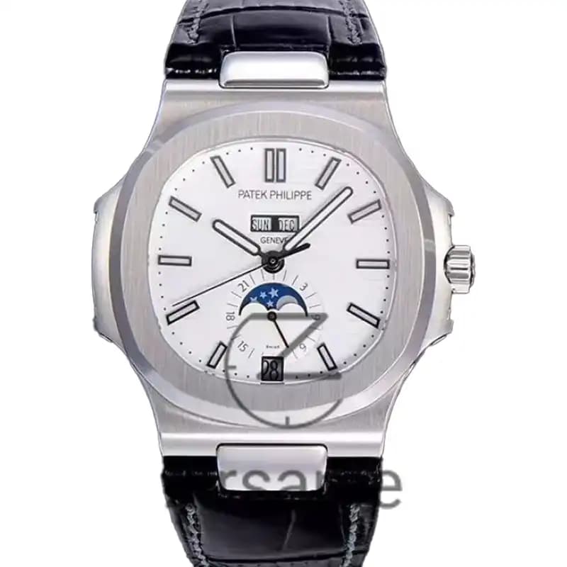 ساعت مچی مردانه پتک فیلیپ فول دیت 3 تقویم اتوماتیک سیلور صفحه سفید Patek Philippe Full Date 3 Calendar Automatic Silver White Screen