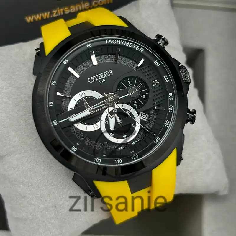ساعت مچی مردانه سیتیزن کرنوگراف مشکی زرد Citizen Chronograph Black Yellow — تصویر ۴