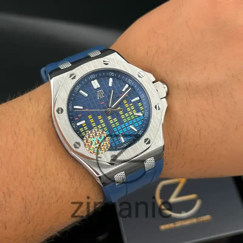 ساعت مچی مردانه اودمار پیگه افشور اکولایزر اتوماتیک سیلور سرمهای Audemars Piguet Royal Oak Offshore Music Edition Silver Navay — تصویر ۸