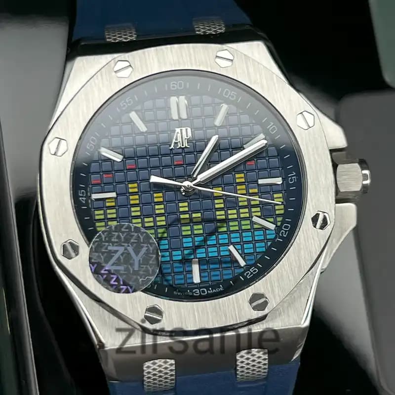 ساعت مچی مردانه اودمار پیگه افشور اکولایزر اتوماتیک سیلور سرمهای Audemars Piguet Royal Oak Offshore Music Edition Silver Navay — تصویر ۳