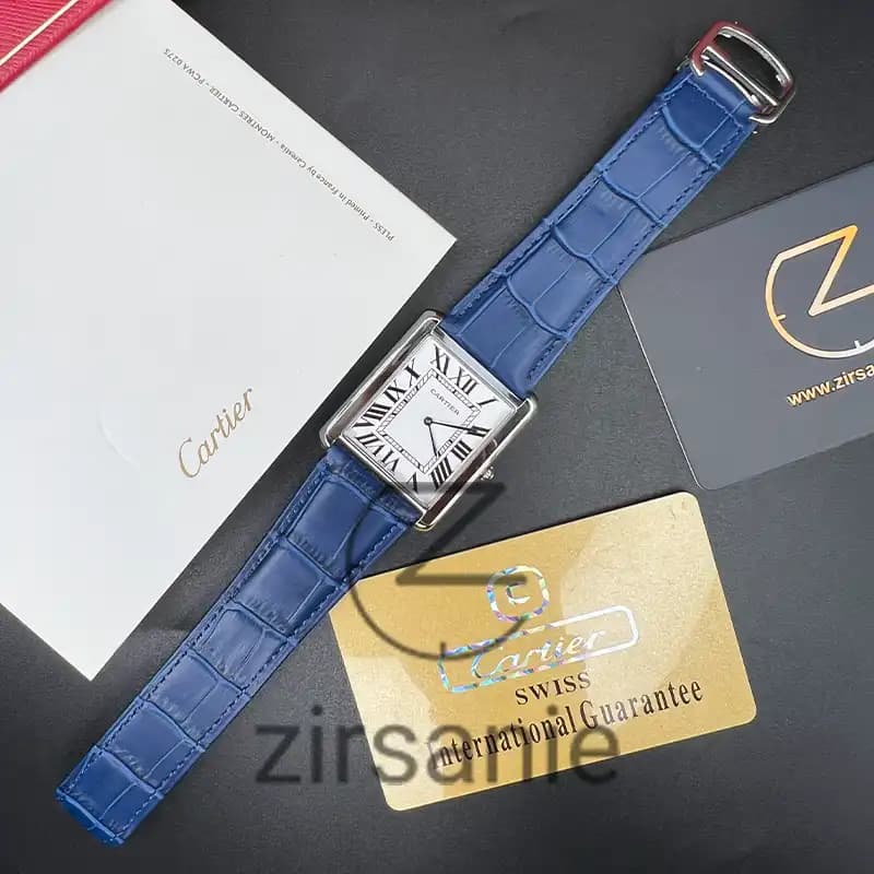ساعت مچی مردانه کارتیر تانک سیلور آبی Cartier Tank Silver Blue — تصویر ۲
