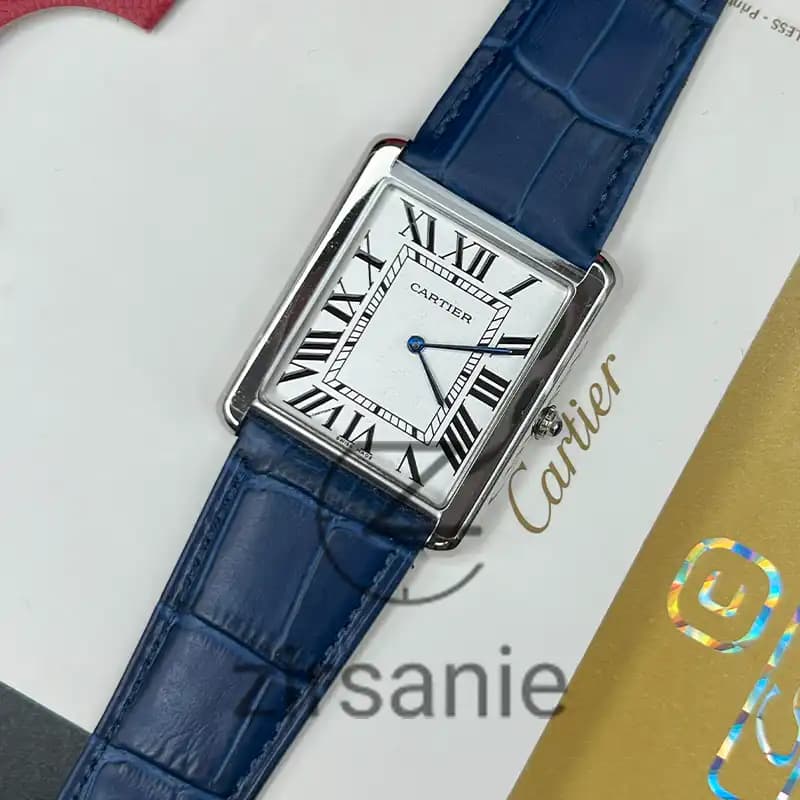 ساعت مچی مردانه کارتیر تانک سیلور آبی Cartier Tank Silver Blue — تصویر ۴