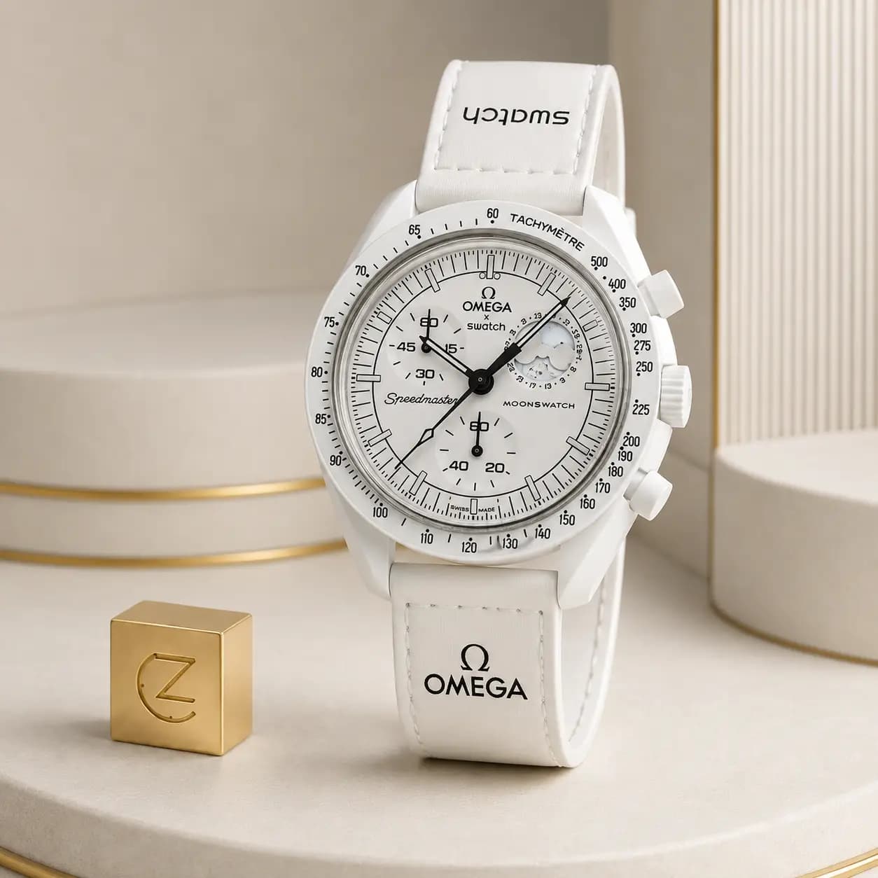 ساعت مچی امگا سواچ اسنوپی مون فاز سفید Omega Swatch Snoopy Moonphase White — تصویر ۴