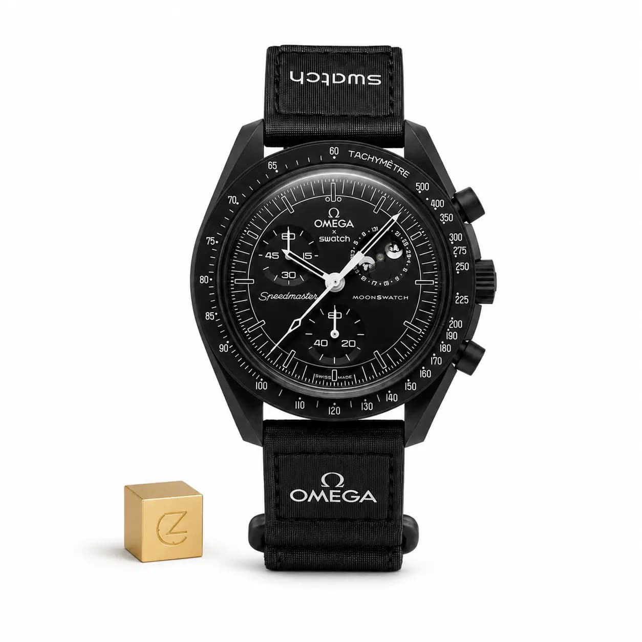 ساعت مچی امگا سواچ اسنوپی مون فاز مشکی Omega Swatch Snoopy Moonphase Black
