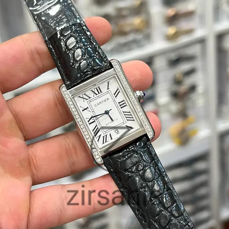 ساعت مچی مردانه کارتیر تانک اتومات دورنگین سیلور سفید Cartier Tank Automatic Daimand Silver White — تصویر ۲